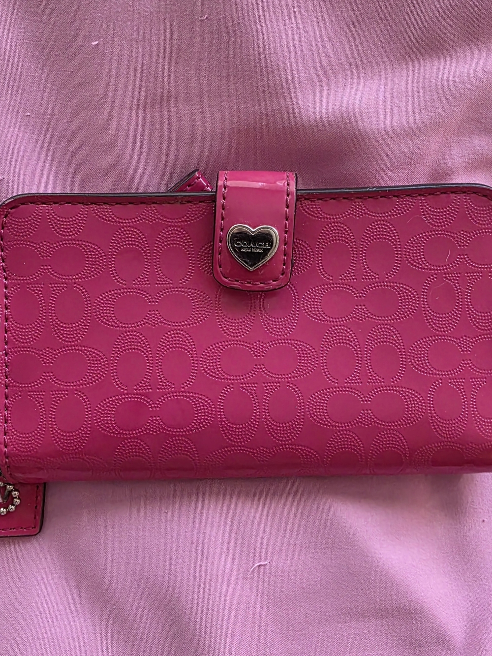Coach Pink Signature Embossed Wallet with Heart Charm - Picture 8 of 8
